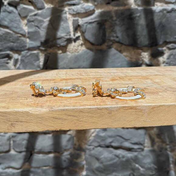 Prada Round Ivory Saffiano Leather Drop Crystal Earrings - Picture 6 of 11